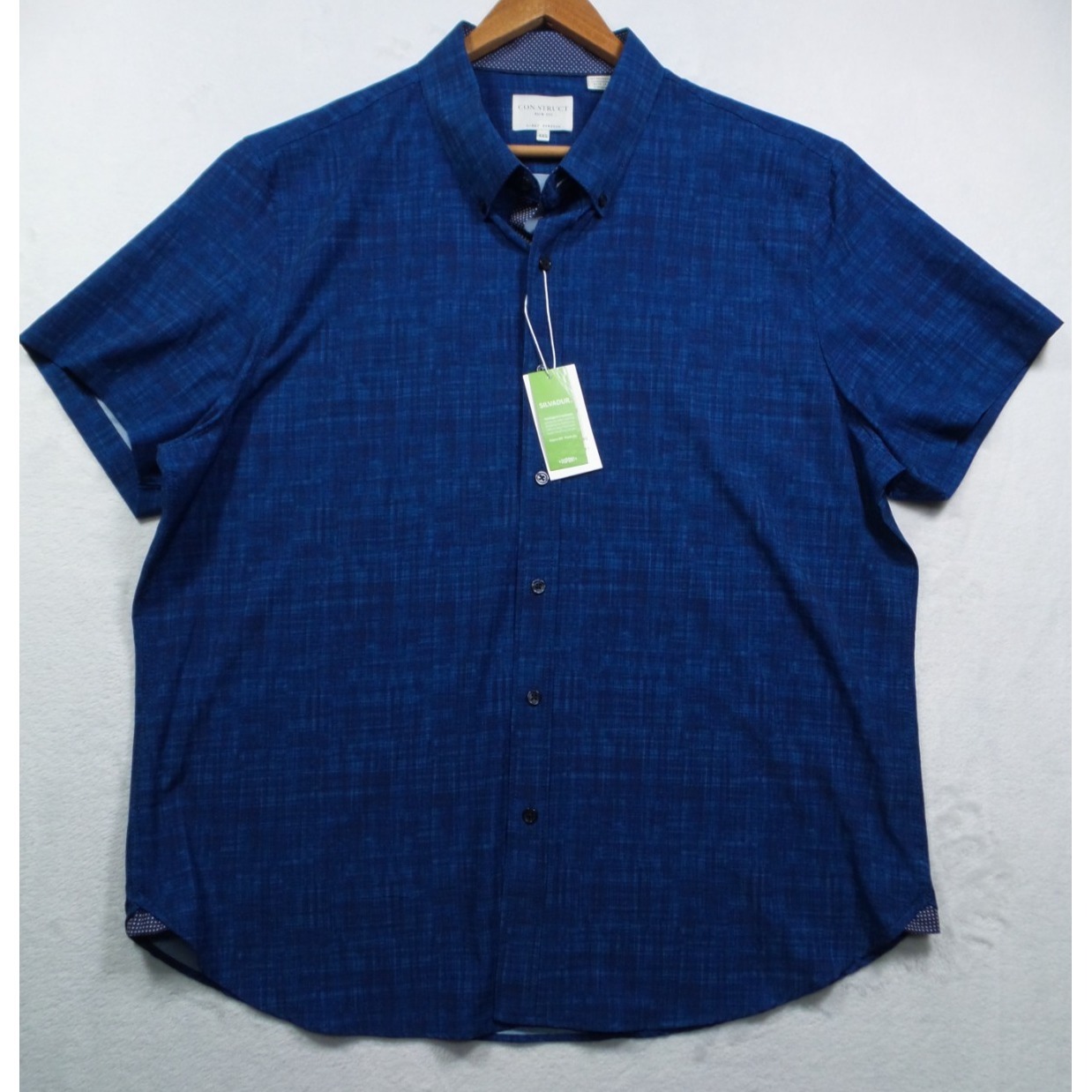 Con.Struct Shirt Mens Size Xxl Blue Button Down Short Sleeve 4-Way Stretch Nwt